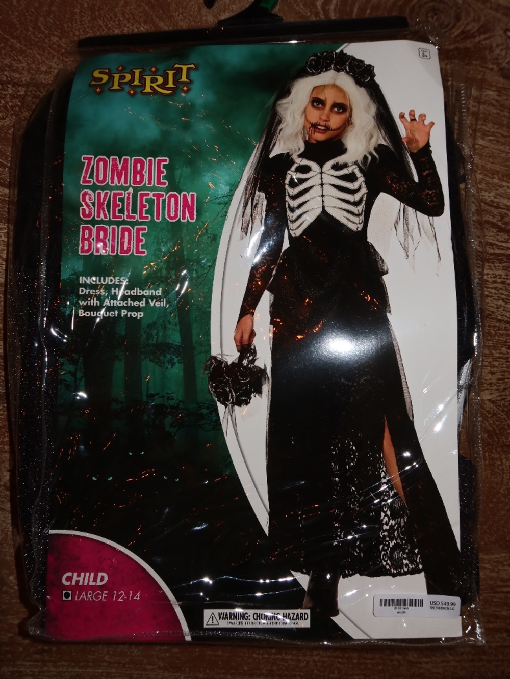 Girl Zombie Skeleton Bride Halloween Costume Size 12-14 NWT